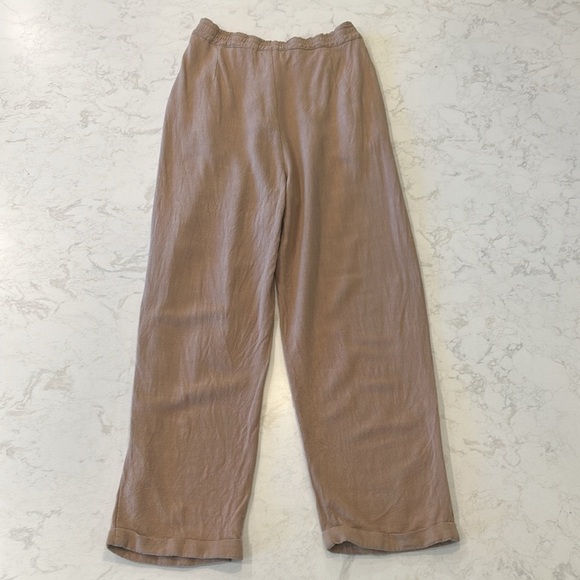 MABLE Women's Wide Leg Linen Blend Tan Pants Cuffed Pleated Medium - Picture 7 of 16